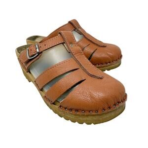 Troentorp Terracotta Leather Clogs Women's Size EU 38/US Size 8-8.5 Wooden Sole